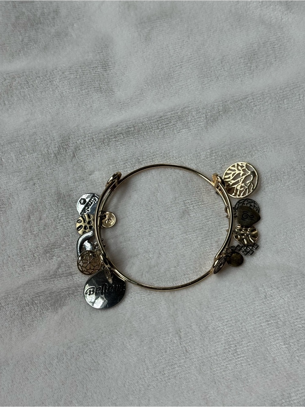 Gold Two Tone Charm Bangle Bracelet - Inspirational Charms